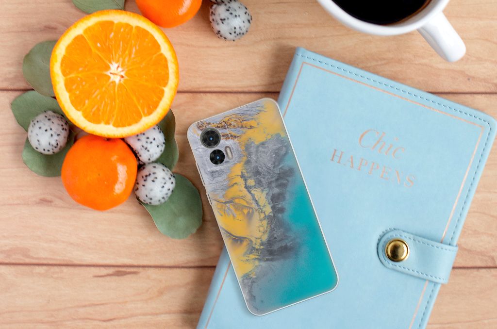 Motorola Edge 30 Neo TPU Siliconen Hoesje Marble Blue Gold B2C Telecom