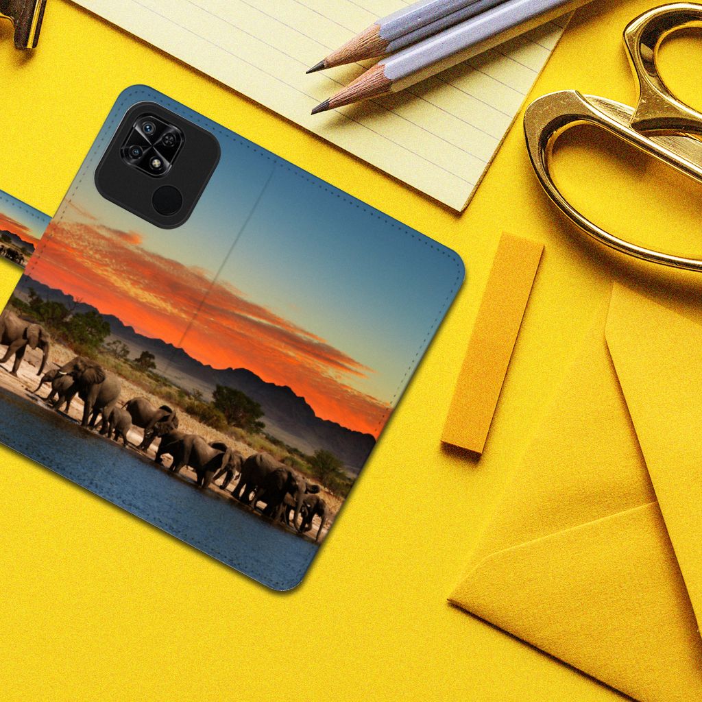 Xiaomi Redmi 10C Telefoonhoesje met Pasjes Olifanten