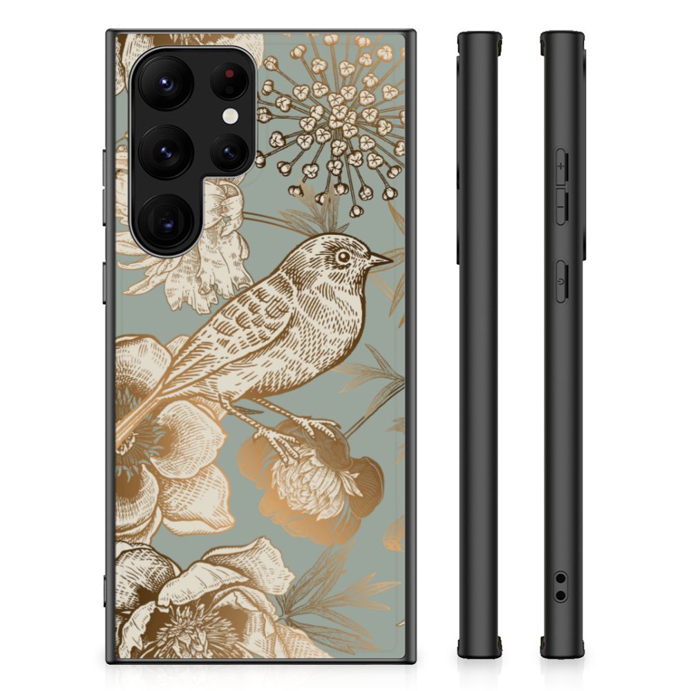 Bloemen Hoesje voor Samsung Galaxy S23 Ultra Vintage Bird Flowers