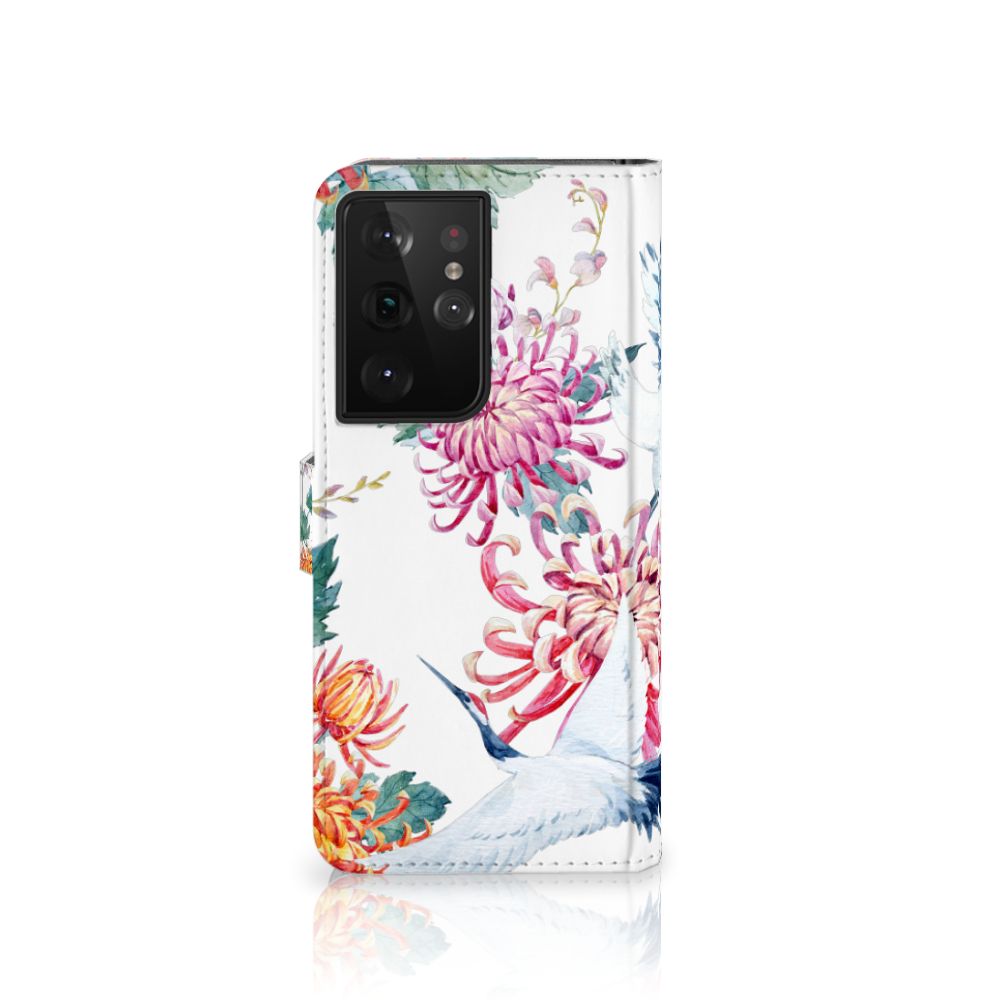 Samsung Galaxy S21 Ultra Telefoonhoesje met Pasjes Bird Flowers