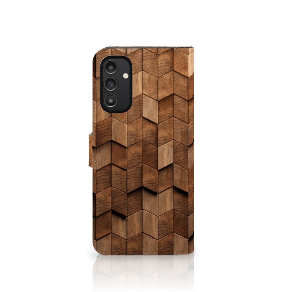 Book Style Case voor Samsung Galaxy A14 5G Wooden Cubes met houten kubusprint design