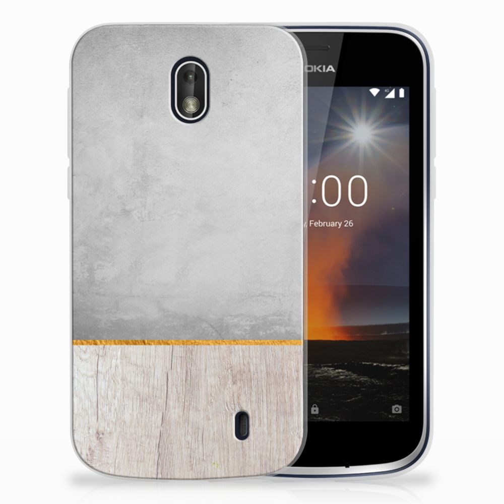 Nokia 1 Bumper Hoesje Wood Concrete