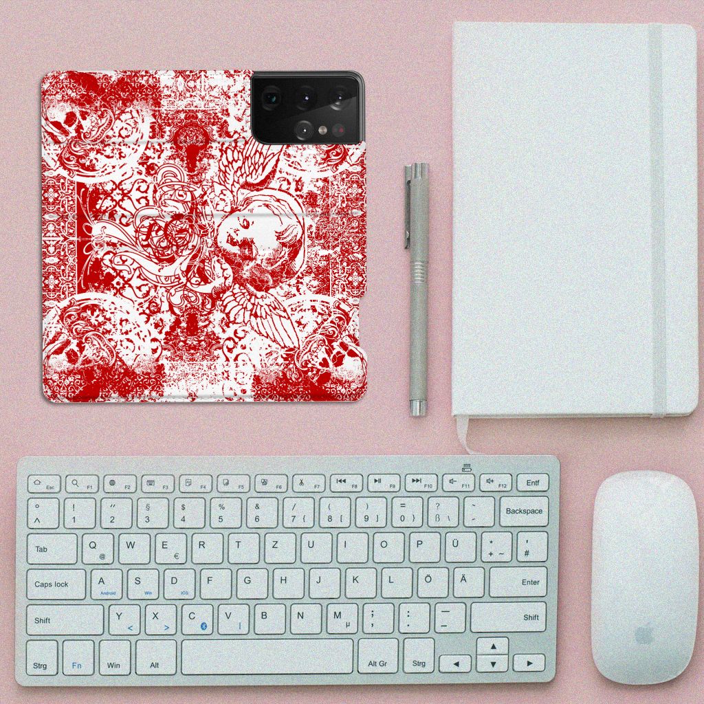 Mobiel BookCase Samsung Galaxy S21 Ultra Angel Skull Rood - B2C Telecom