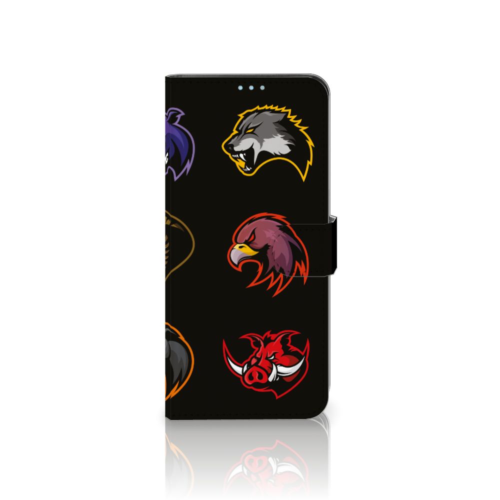 Xiaomi Poco F2 Pro Leuk Hoesje Cartoon met vrolijke dierenlogo's op een zwarte achtergrond.