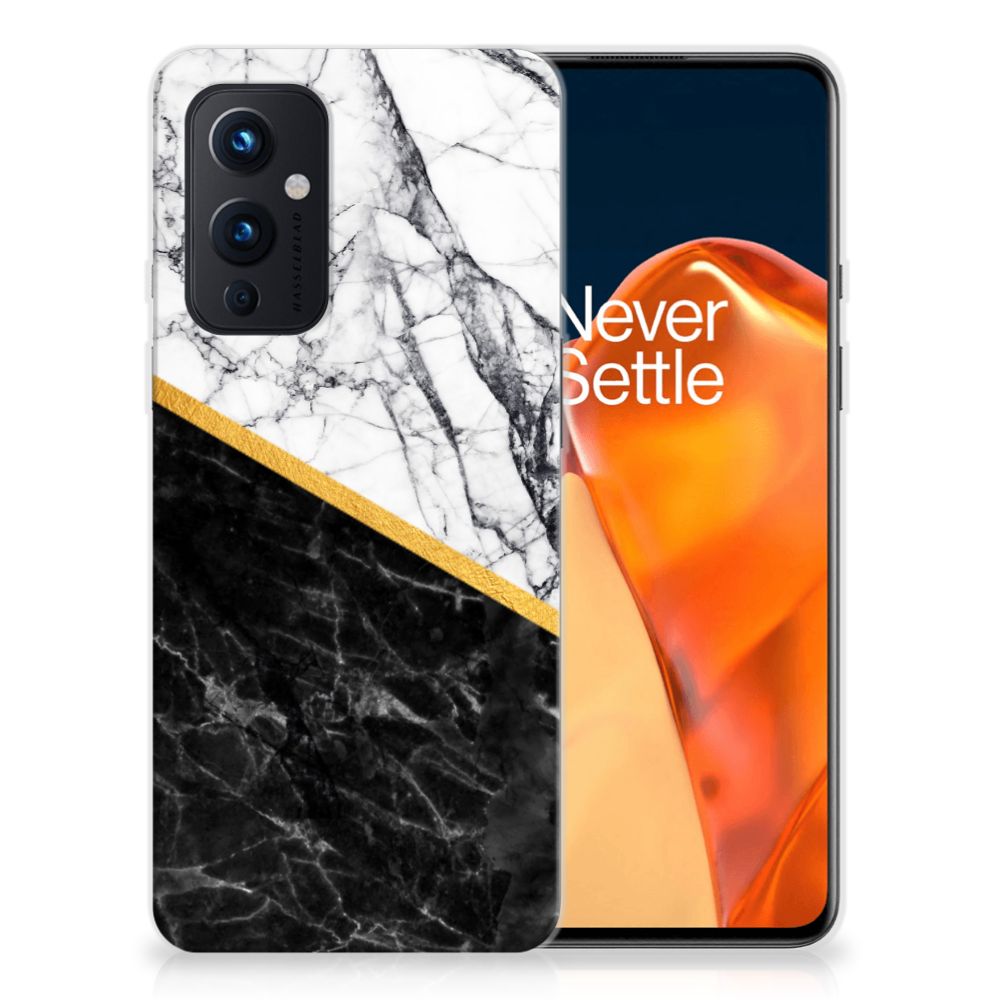 OnePlus 9 TPU Siliconen Hoesje Marmer Wit Zwart - Origineel Cadeau Man