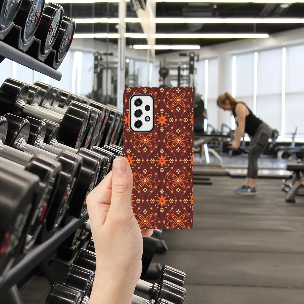 Samsung Galaxy A73 Hoesje met Magneet Batik Brown - B2C Telecom
