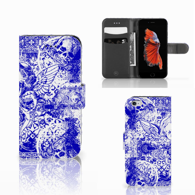 Telefoonhoesje met Naam Apple iPhone 6 | 6s Angel Skull Blauw