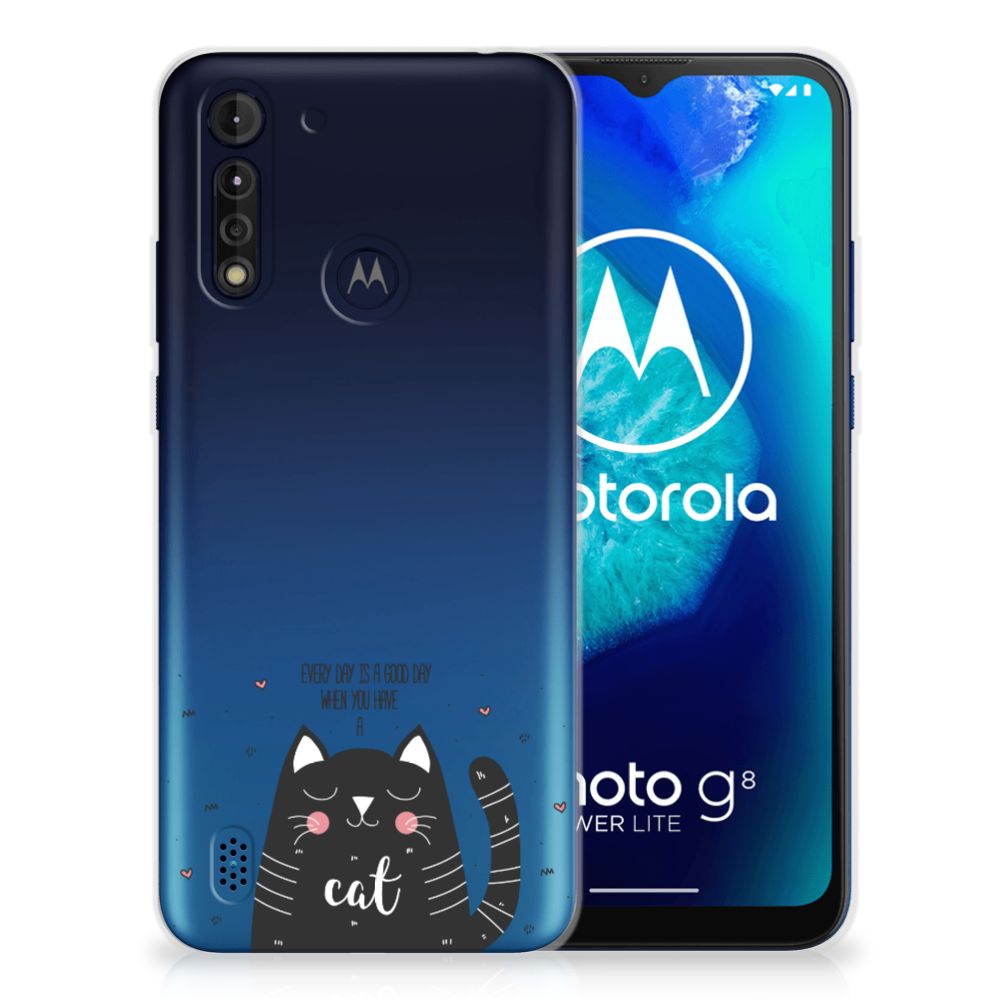 Motorola Moto G8 Power Lite Telefoonhoesje met Naam Cat Good Day