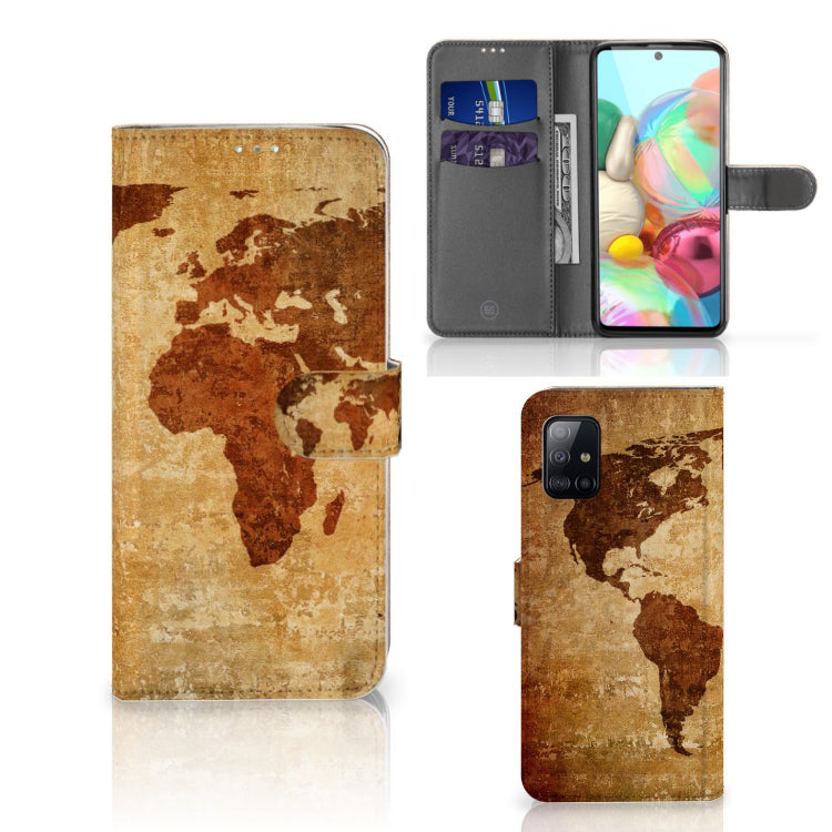 Samsung Galaxy A71 Flip Cover Wereldkaart