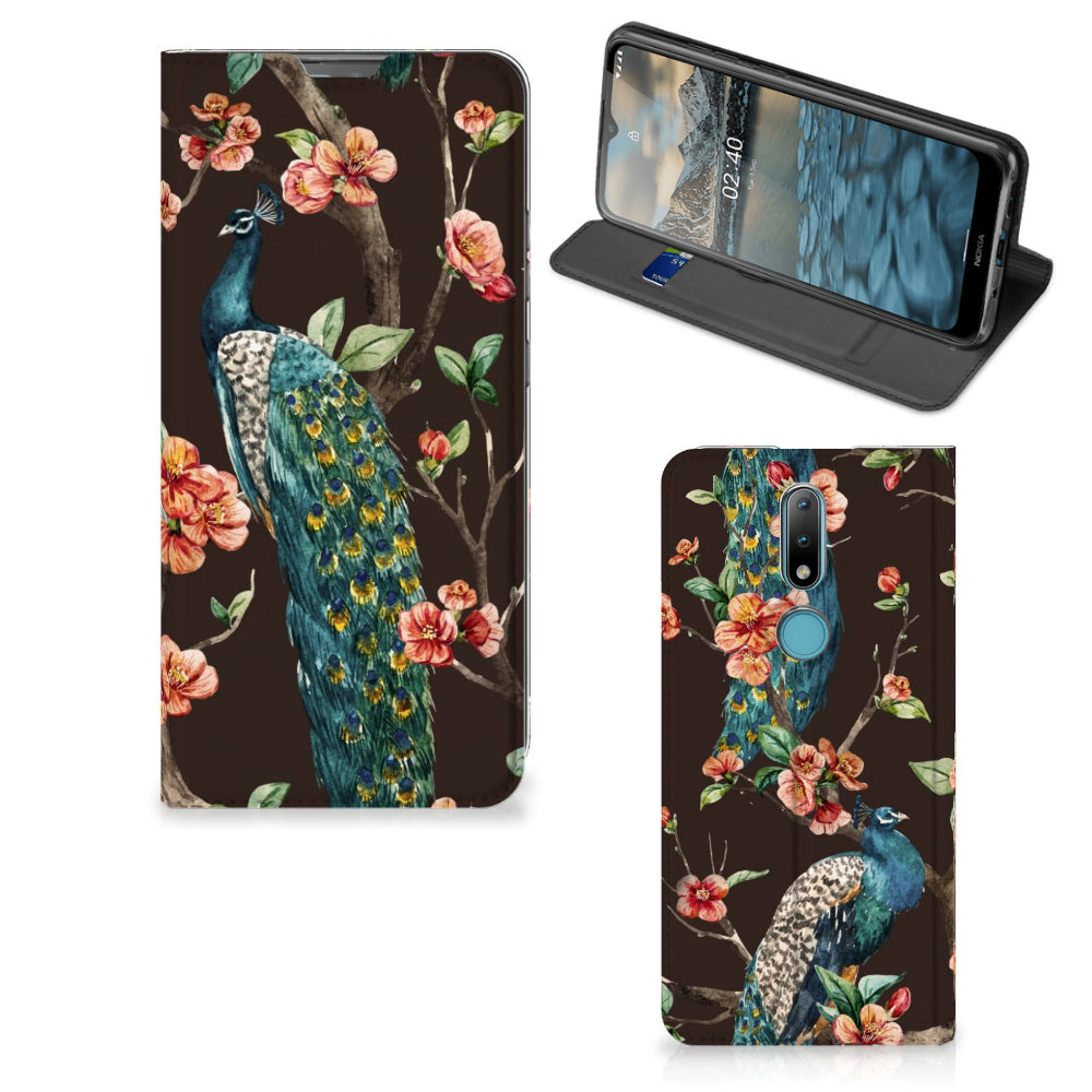 Nokia 2.4 Hoesje maken Pauw met Bloemen