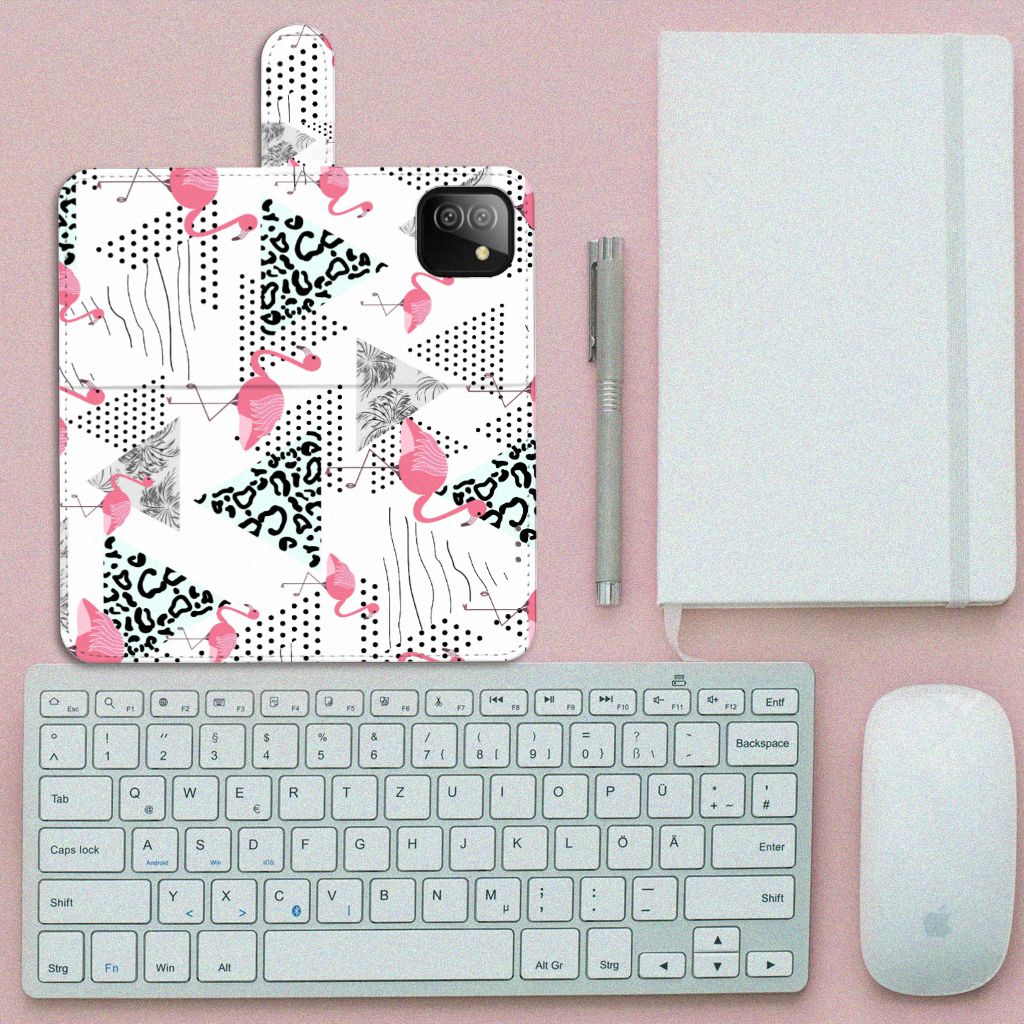 Samsung Galaxy A03 Telefoonhoesje met Pasjes Flamingo Triangle