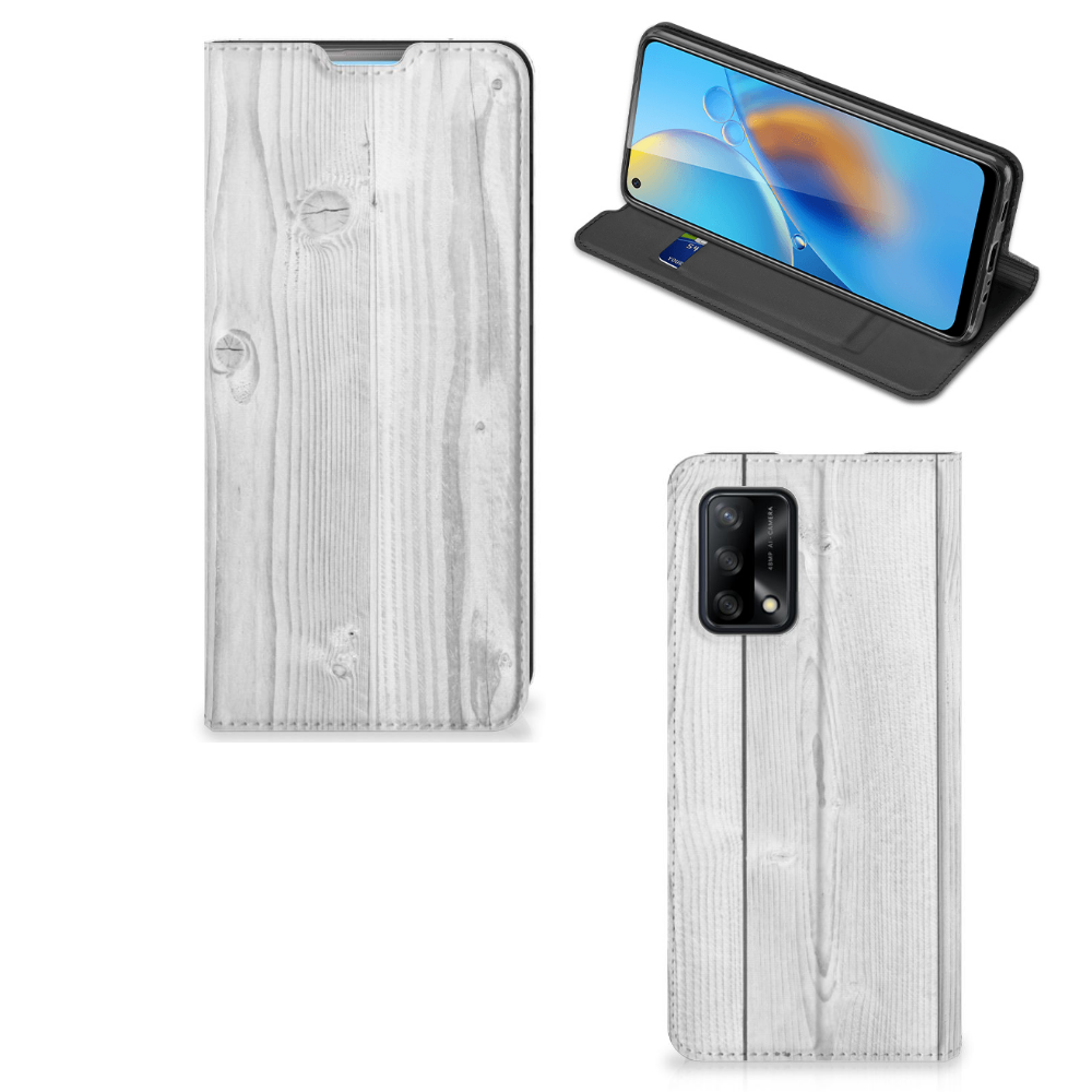 OPPO A74 4G Book Wallet Case White Wood - B2C Telecom