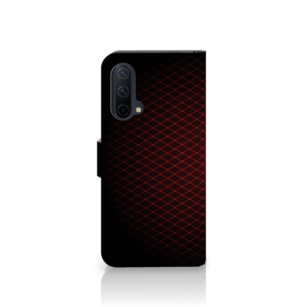 OnePlus Nord CE 5G Telefoon Hoesje Geruit Rood met geometrisch design in zwart en rood.