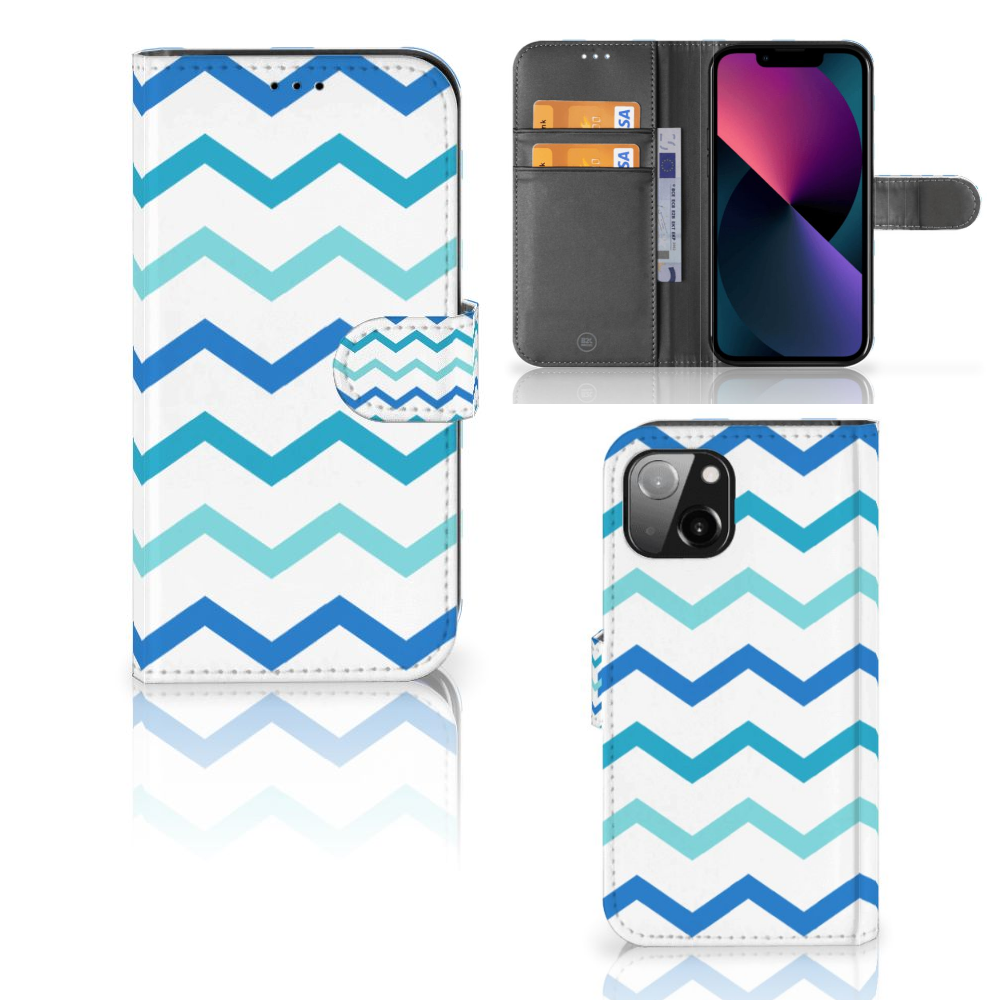 Apple iPhone 13 Telefoon Hoesje Zigzag Blauw