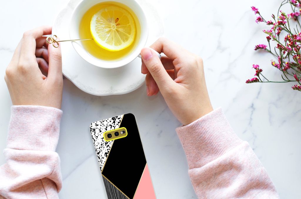 Samsung Galaxy S10e TPU Hoesje Zwart Roze Vormen