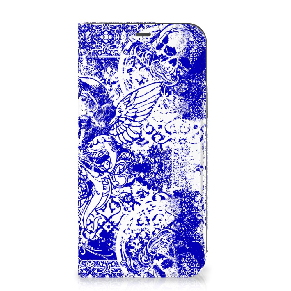 Mobiel BookCase iPhone 12 Pro Max Angel Skull Blauw