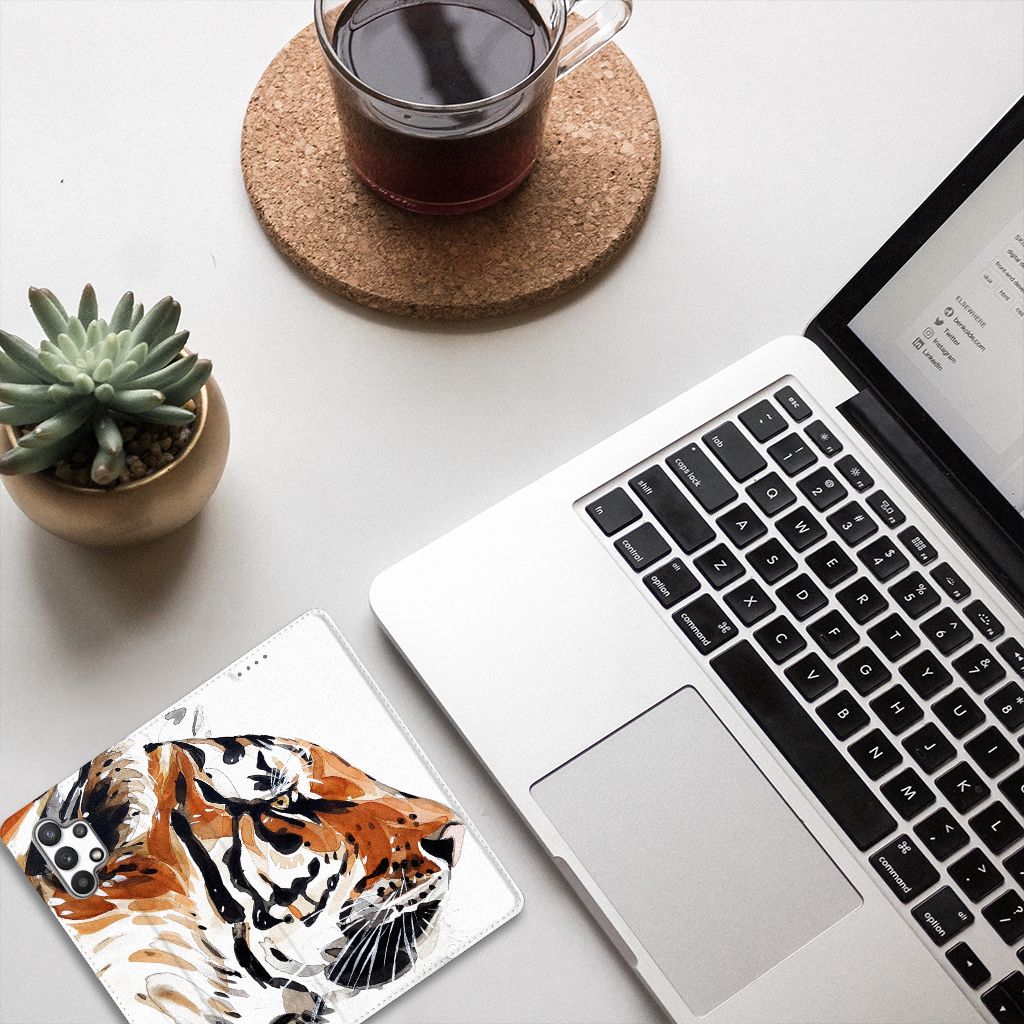 Bookcase Samsung Galaxy A32 4G | A32 5G Enterprise Editie Watercolor Tiger - B2C Telecom