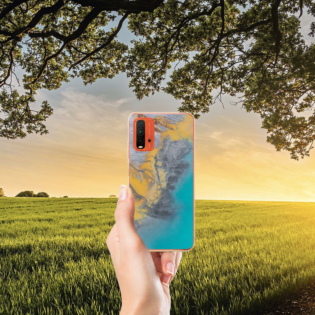 Xiaomi Poco M3 TPU Siliconen Hoesje Marble Blue Gold B2C Telecom