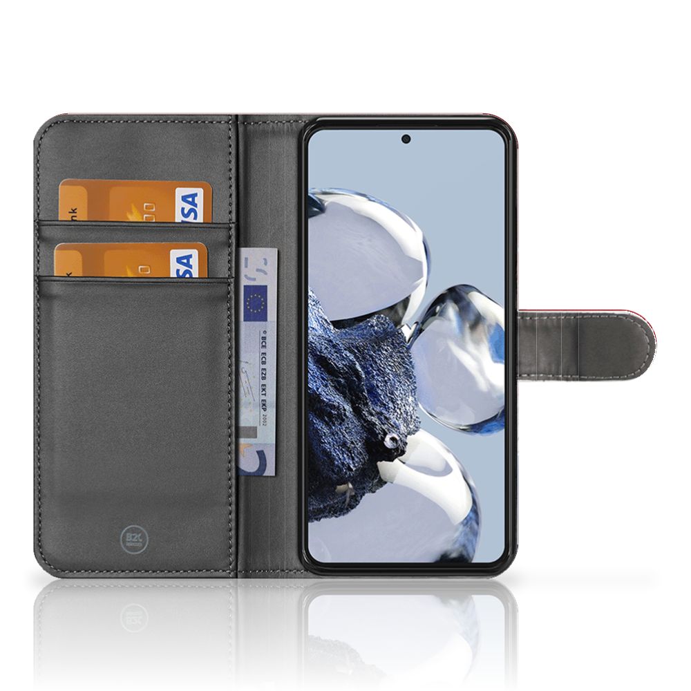 Xiaomi 12T | 12T Pro Bookstyle Case Nederland met pasjes en een smartphone display.
