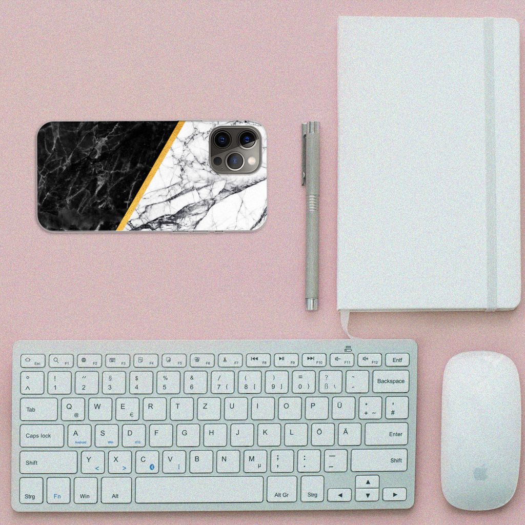 iPhone 12 Pro Max TPU Siliconen Hoesje Marmer Wit Zwart - Origineel Cadeau Man B2C Telecom