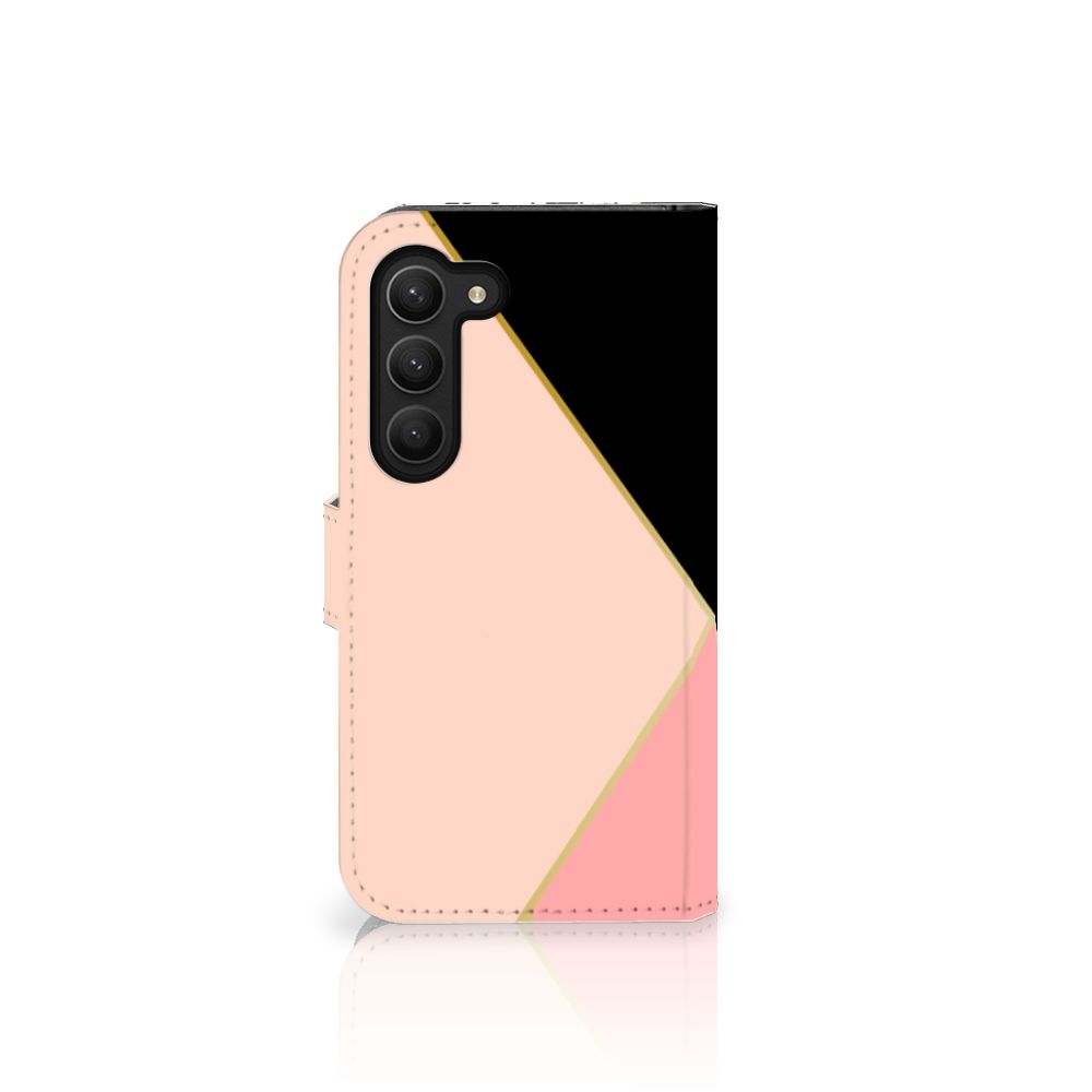 Samsung Galaxy S23 Book Case Zwart Roze Vormen