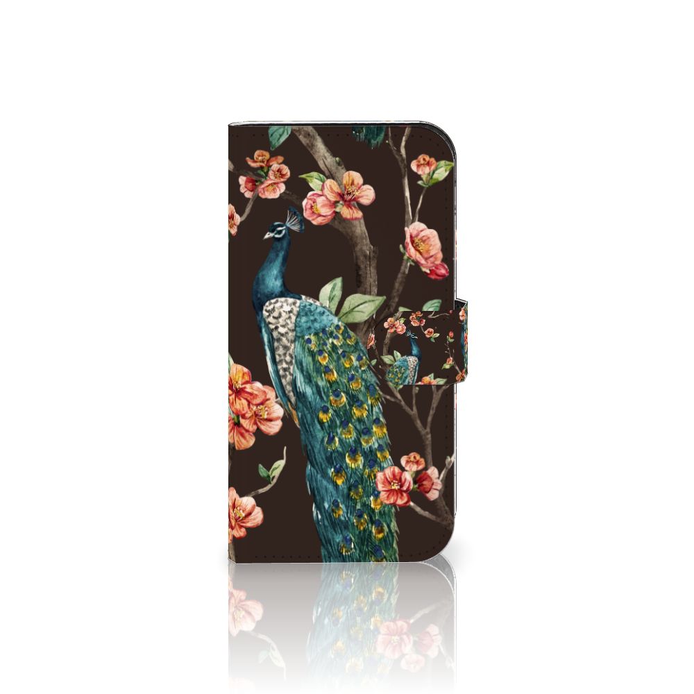 iPhone 15 Pro Telefoonhoesje met Pasjes Pauw met Bloemen - Artistiek ontwerp met pauw en bloemen 🌸