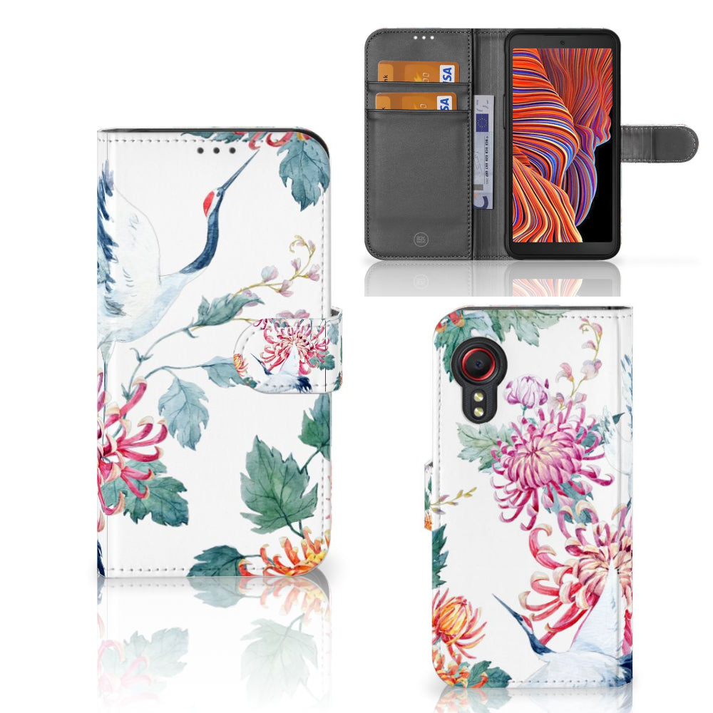 Samsung Galaxy Xcover 5 Telefoonhoesje met Pasjes Bird Flowers