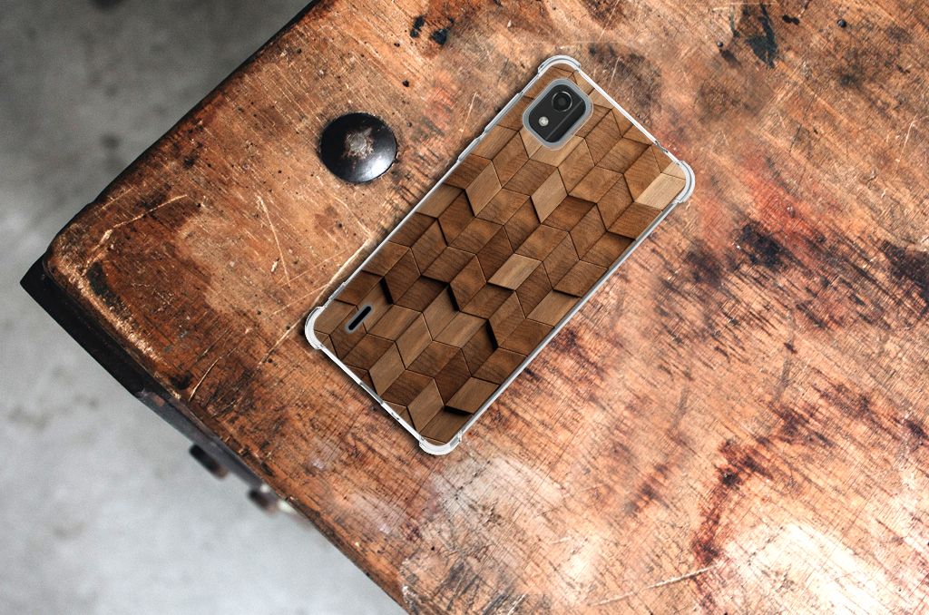 Stevig Telefoonhoesje voor Nokia C2 2nd Edition Wooden Cubes