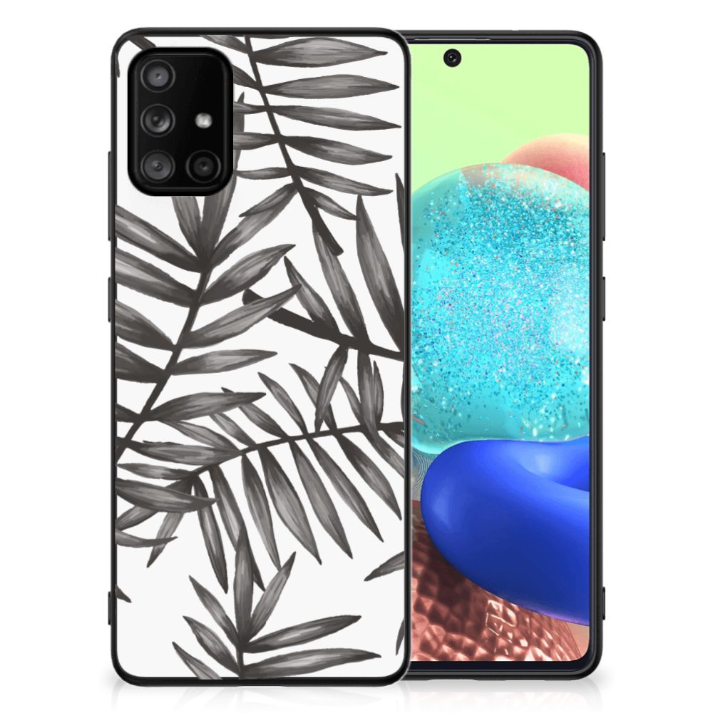 Samsung Galaxy A71 Bloemen Hoesje Leaves Grey