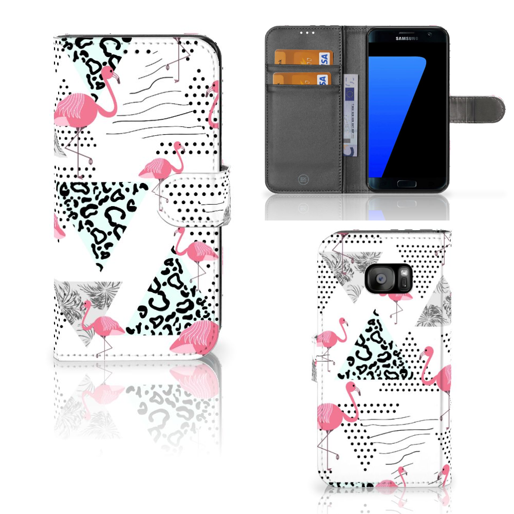 Samsung Galaxy S7 Edge Telefoonhoesje met Pasjes Flamingo Triangle