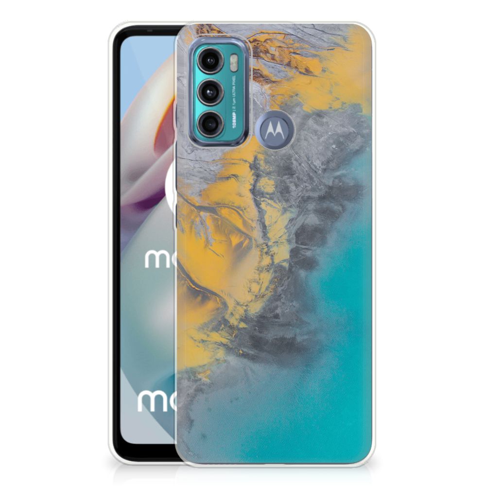 Motorola Moto G60 TPU Siliconen Hoesje Marble Blue Gold B2C Telecom