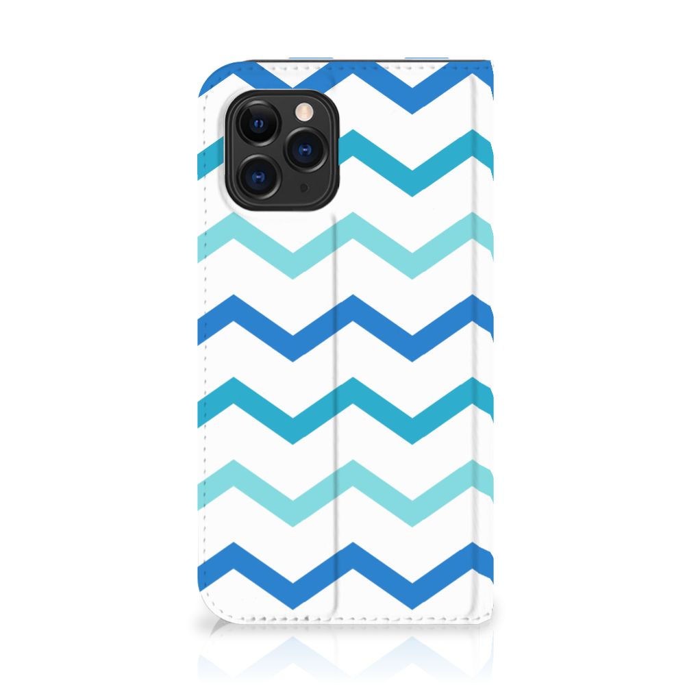 Apple iPhone 11 Pro Hoesje met Magneet Zigzag Blauw