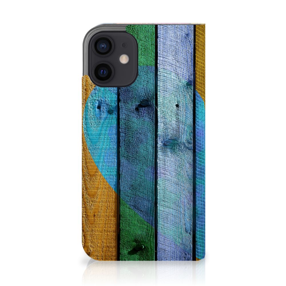 iPhone 12 Mini Book Wallet Case Wood Heart - Cadeau voor je Vriend - B2C Telecom