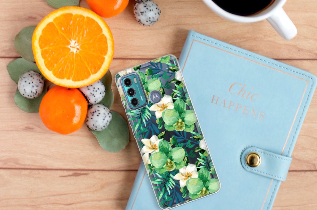 Motorola Moto G60 TPU Case Orchidee Groen B2C Telecom
