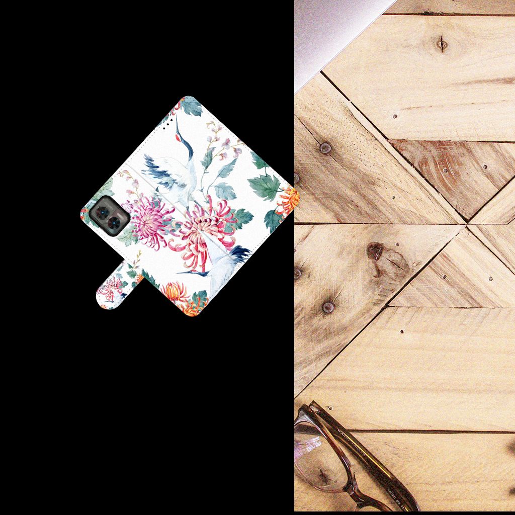 Motorola Edge 30 Neo Telefoonhoesje met Pasjes Bird Flowers