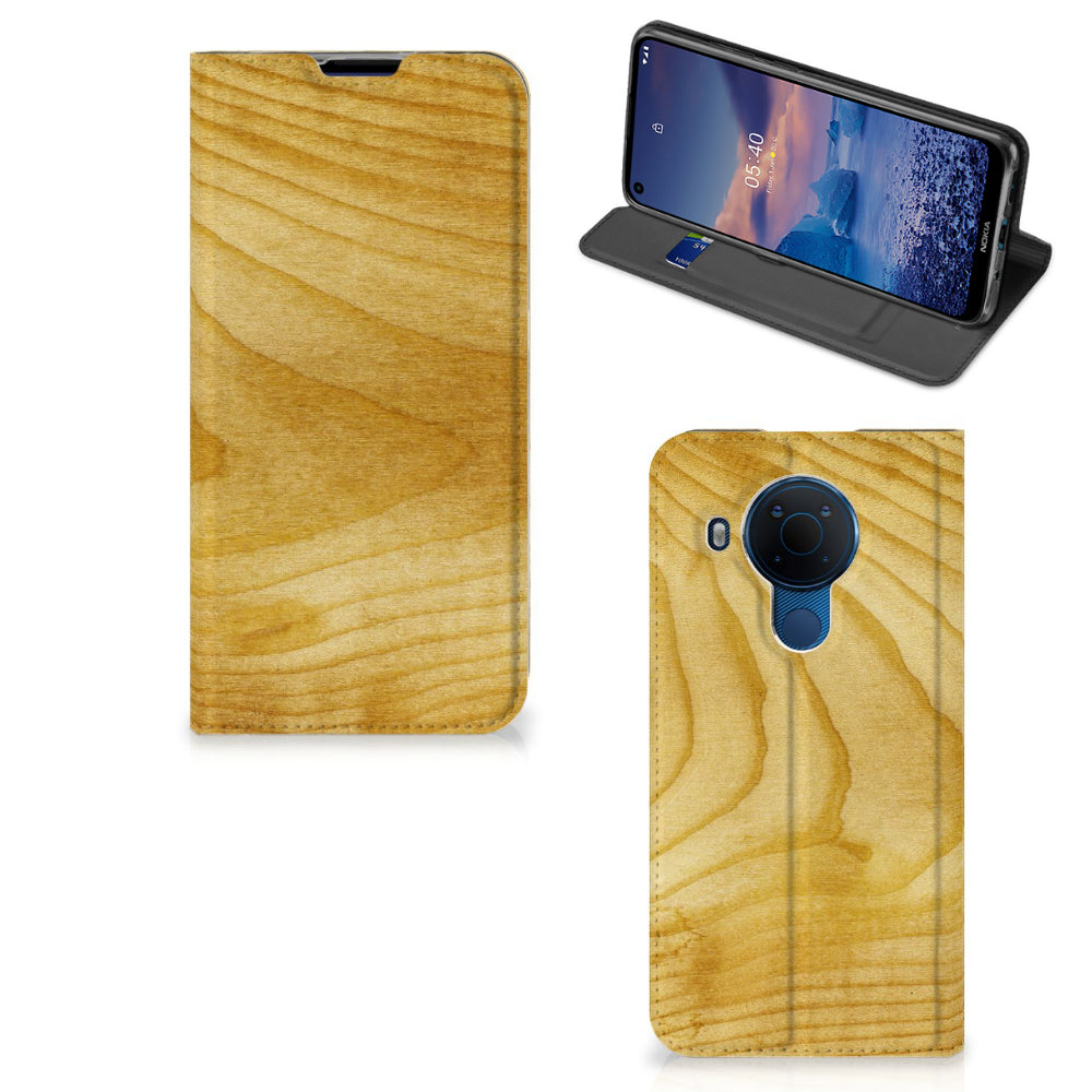 Nokia 5.4 Book Wallet Case Licht Hout