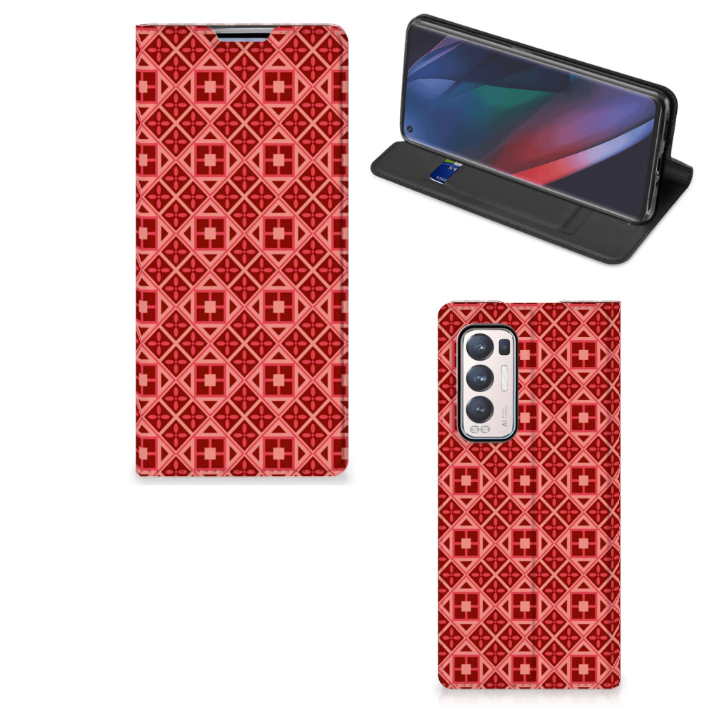OPPO Find X3 Neo Hoesje met Magneet Batik Rood - B2C Telecom