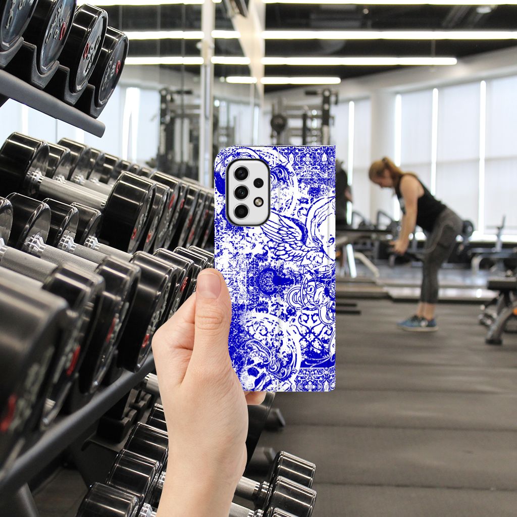 Mobiel BookCase Samsung Galaxy A23 Angel Skull Blauw - B2C Telecom