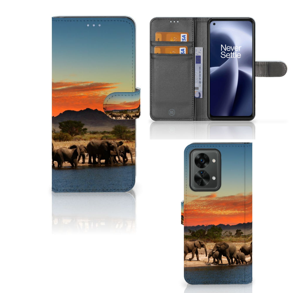 OnePlus Nord 2T Telefoonhoesje met Pasjes Olifanten