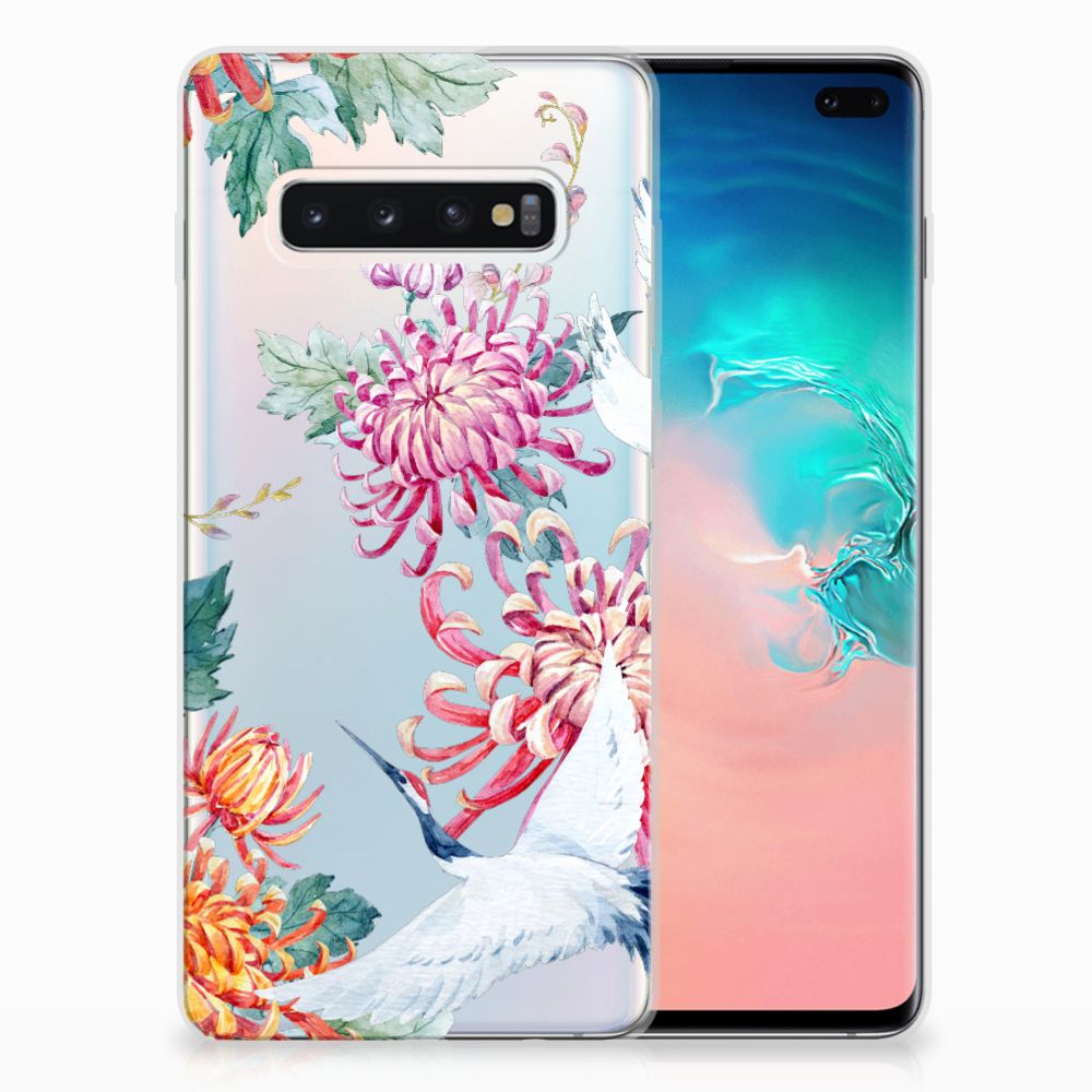 Samsung Galaxy S10 Plus TPU Hoesje Bird Flowers