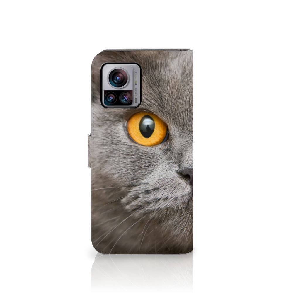 Telefoonhoesje met Pasjes Motorola Edge 30 Ultra Britse Korthaar met close-up kattenoog.