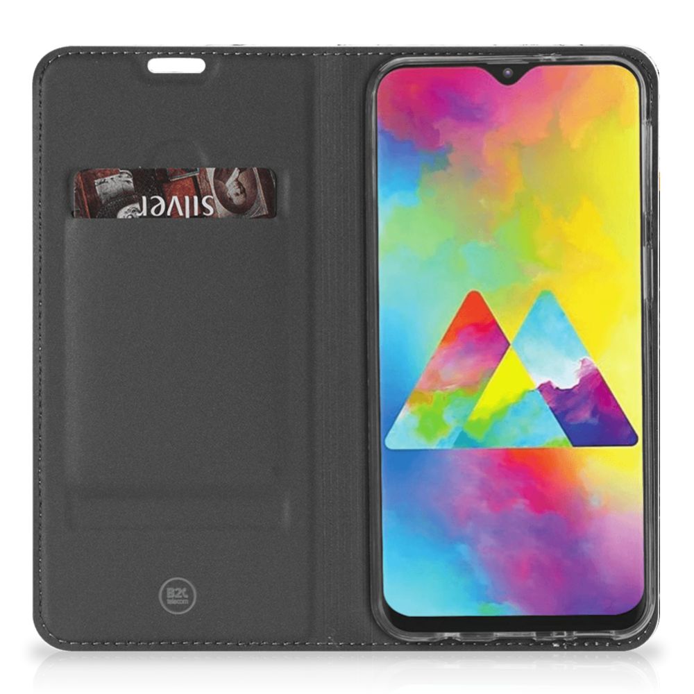 Samsung Galaxy M20 Standcase Marmer Wit Zwart - Origineel Cadeau Man