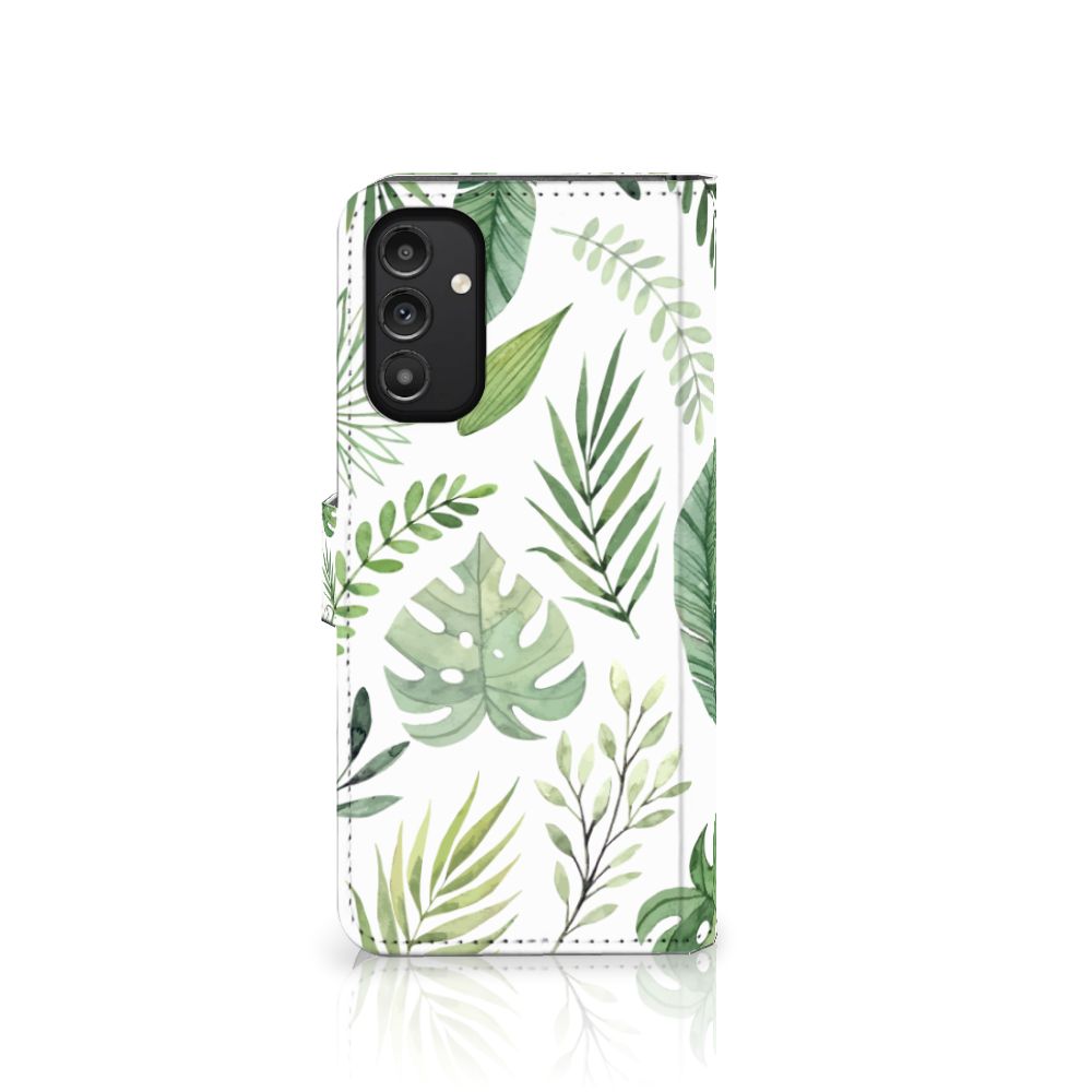 Samsung Galaxy A14 4G Hoesje Leaves met groen bladeren design, ideaal voor pasjes opslaan en bescherming.