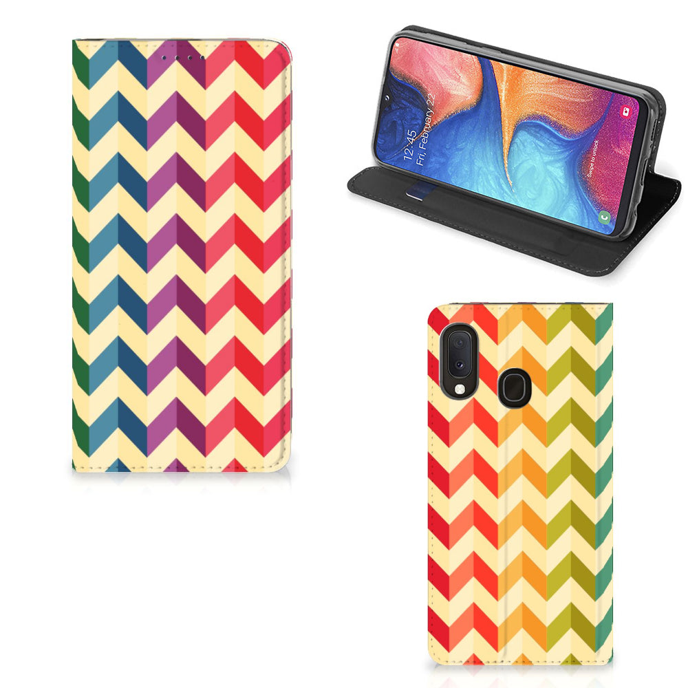 Samsung Galaxy A20e Hoesje met Magneet Zigzag Multi Color