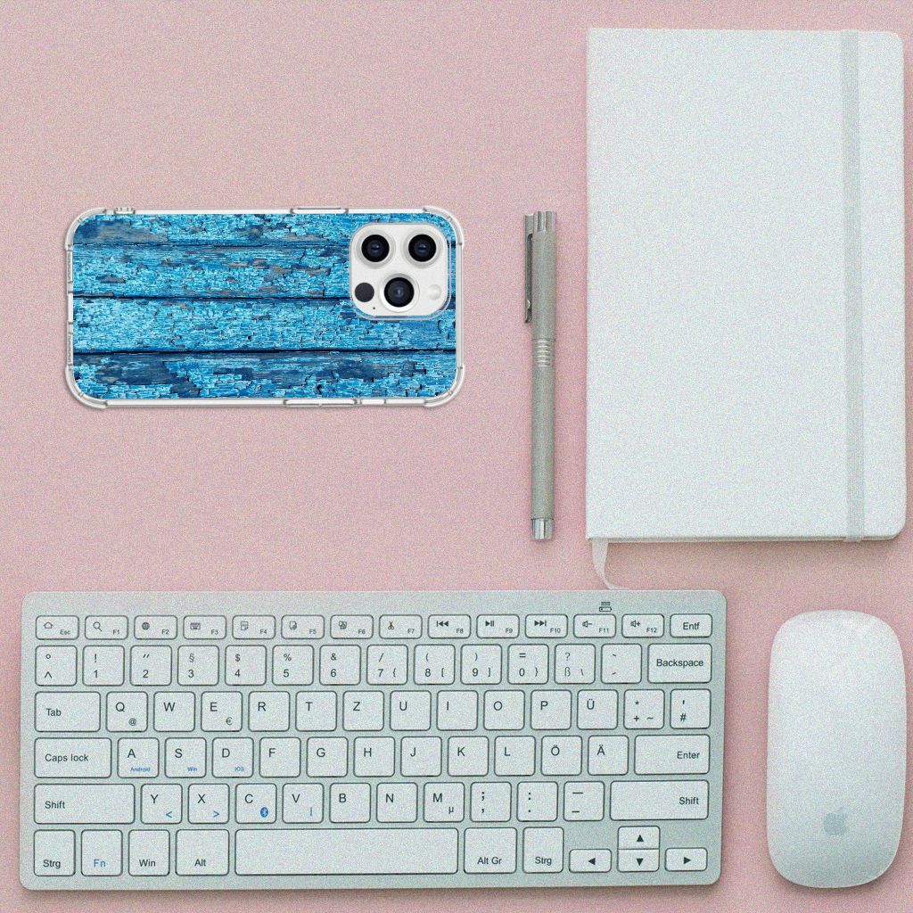 iPhone 13 Pro Max Stevig Telefoonhoesje Wood Blue - B2C Telecom