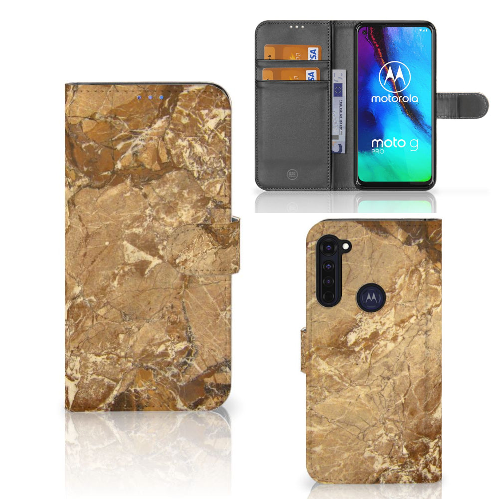 Motorola Moto G Pro Bookcase Marmer Creme met luxe marmerdesign en pasjeshouder.