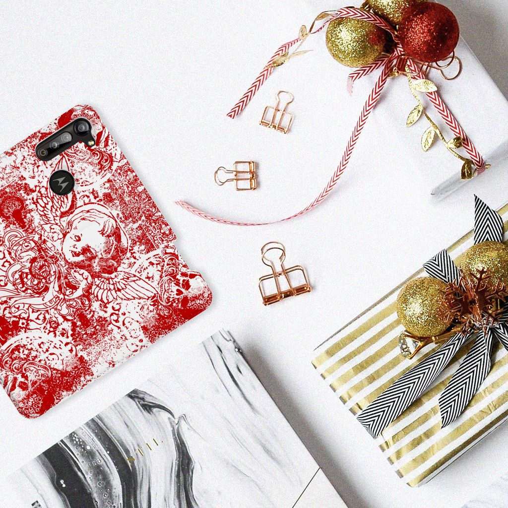 Mobiel BookCase Motorola Moto G8 Power Angel Skull Rood - B2C Telecom