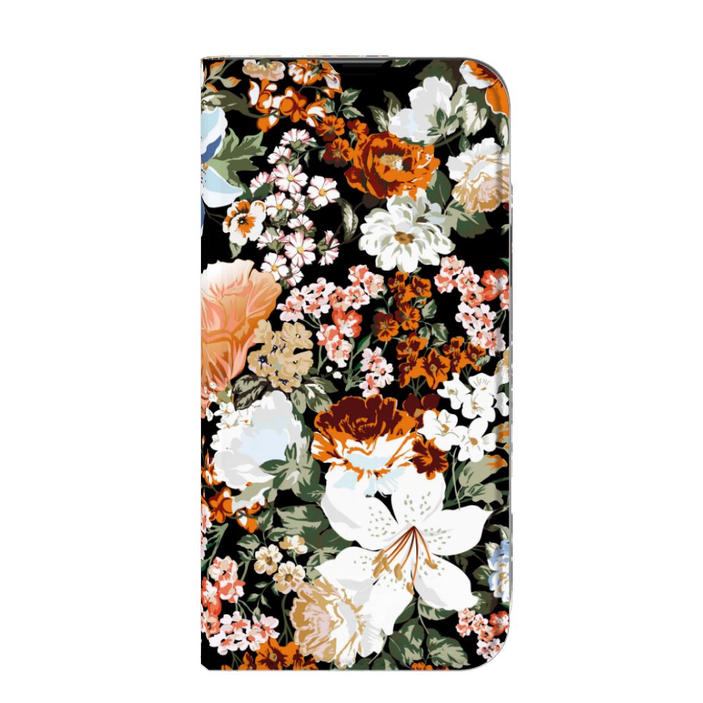 Smart Cover voor iPhone 13 Pro Max Dark Flowers met een kleurrijk bloemen design 🌸.