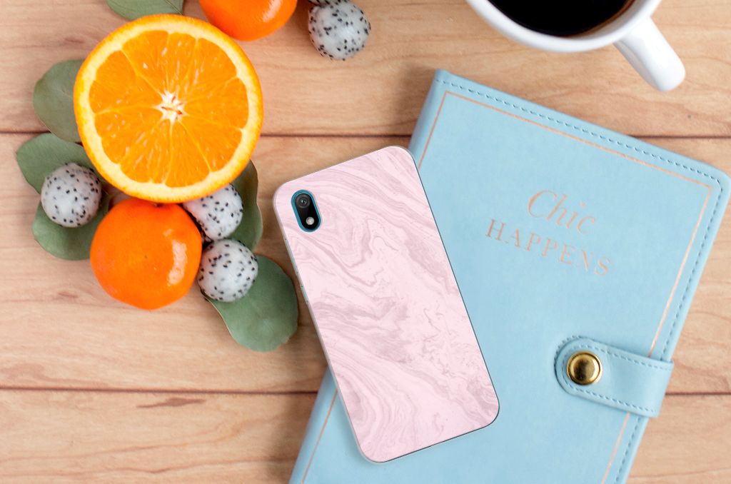 Huawei Y5 (2019) TPU Siliconen Hoesje Marble Pink - Origineel Cadeau Vriendin
