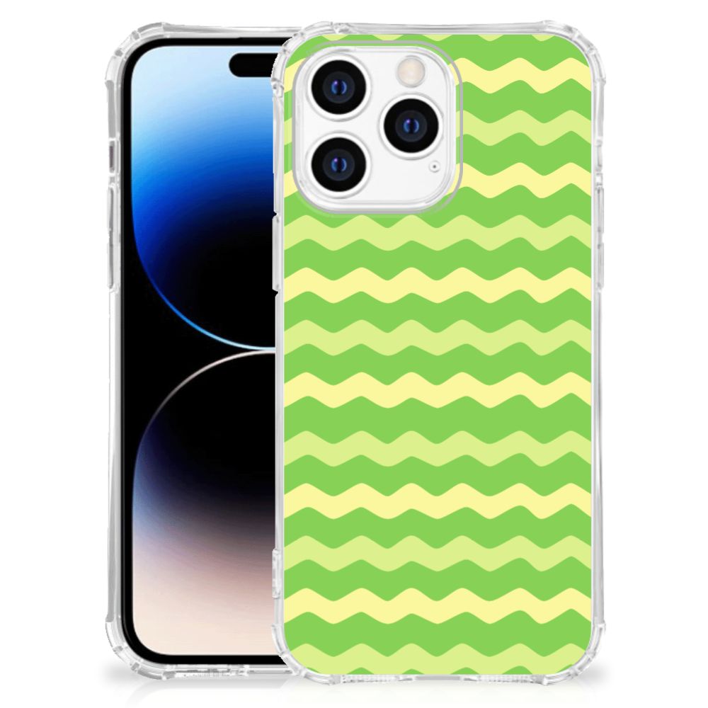 Apple iPhone 14 Pro Max Doorzichtige Silicone Hoesje Waves Green